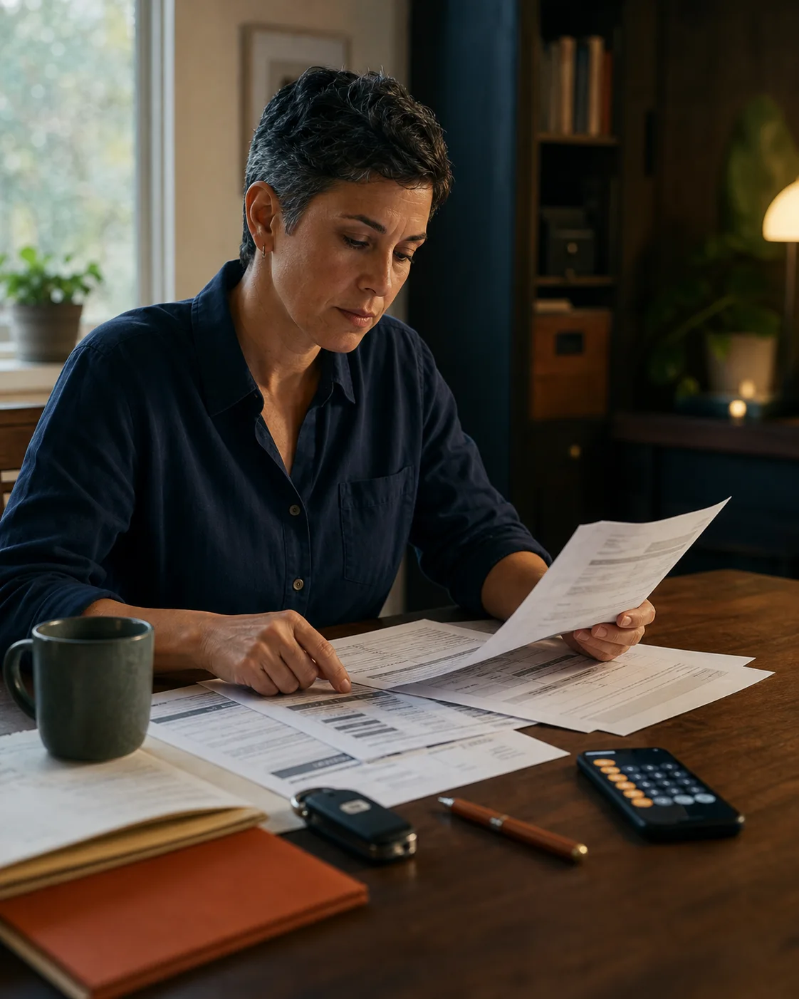 A prepared buyer reviewing paperwork at home before making an automotive decision
